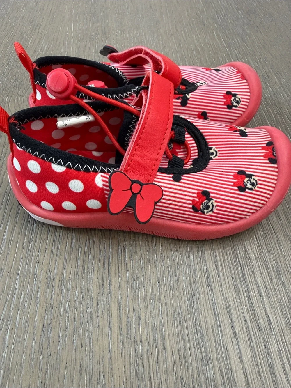Red Minnie Mouse Kids Slip-On Water Shoes with Adjustable Strap